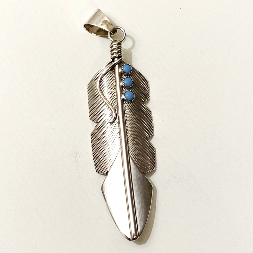 Sterling Silver Feather Pendant By Native American Artist, Chris Charley